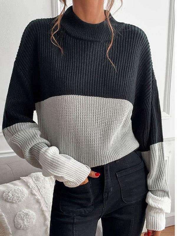 women's color block long sleeve turtleneck sweater women's fashion - 808Lush