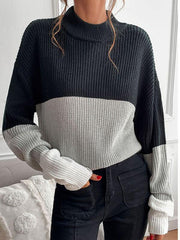 women's color block long sleeve turtleneck sweater women's fashion - 808Lush