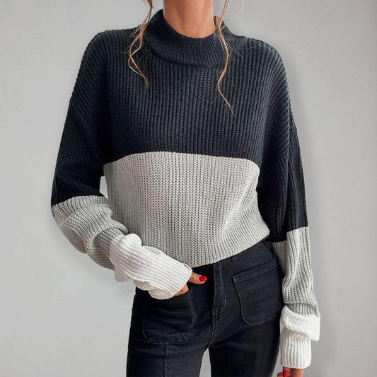 women's color block long sleeve turtleneck sweater women's fashion - 808Lush