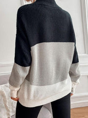 women's color block long sleeve turtleneck sweater women's fashion - 808Lush