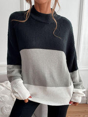 women's color block long sleeve turtleneck sweater women's fashion - 808Lush