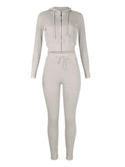 women's hooded cardigan long sleeve zipper casual suit - 808Lush