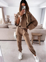 women's hooded sweatshirt sports casual two piece set - 808Lush