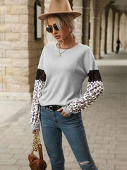 women's leopard print long-sleeved contrast color knitted top - 808Lush