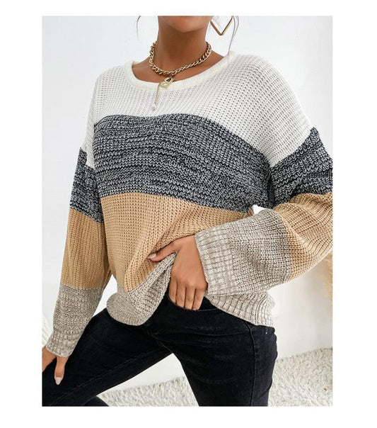 women's loose colorblock long sleeve bottoming sweater - 808Lush