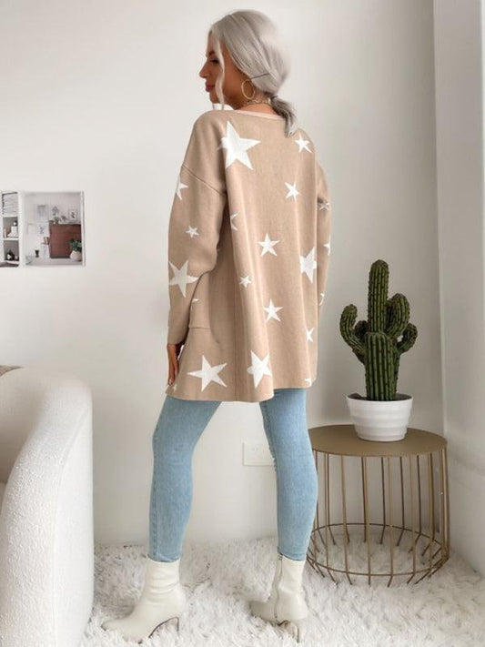 women's pentagram knitted long-sleeved sweater coat - 808Lush