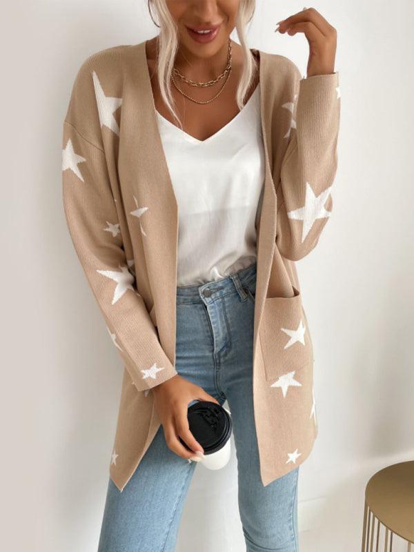 women's pentagram knitted long-sleeved sweater coat - 808Lush