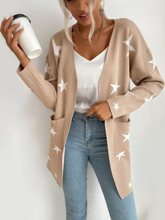 women's pentagram knitted long-sleeved sweater coat - 808Lush